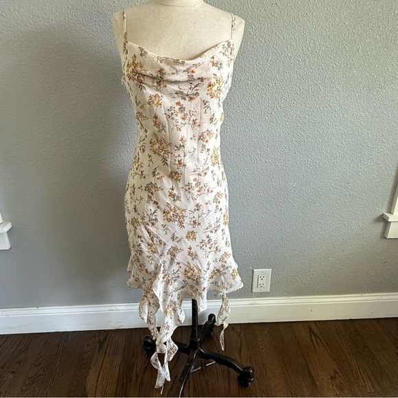 flower tag Dresses & Skirts - Slip Floral Dress Size Medium Assymetrical Ruffle Hem Cowl Neck